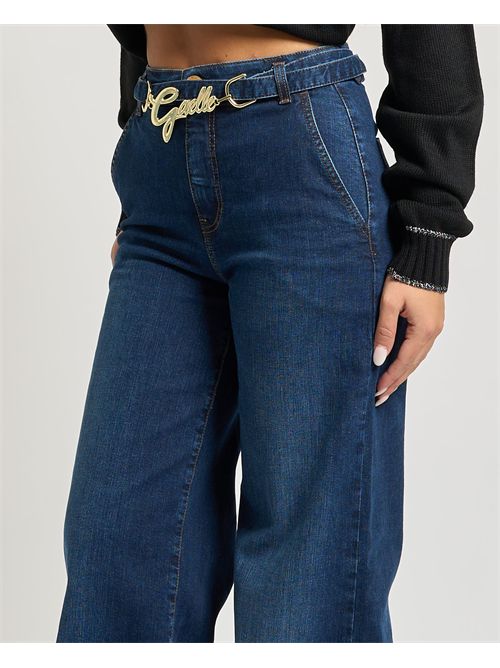 Jeans a palazzo donna Gaelle Paris con cintura logata GAELLE PARIS | GAABW07934BL01